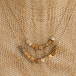 Wholesale dainty double layered necklace natural stone block beaded details