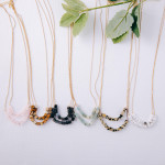 Wholesale dainty double layered necklace natural stone block beaded details