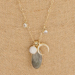 Wholesale long semi precious necklace crescent pearl charm accents Pendant overa