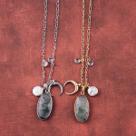 Wholesale long semi precious necklace crescent pearl charm accents Pendant overa