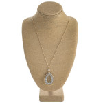 Wholesale long link bar chain necklace double teardrop pendant rhinestone detail