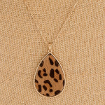 Wholesale fur faux leather leopard print metal encased teardrop pendant necklace