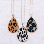 Wholesale fur faux leather leopard print metal encased teardrop pendant necklace