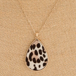 Wholesale fur faux leather leopard print metal encased teardrop pendant necklace