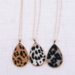 Wholesale fur faux leather leopard print metal encased teardrop pendant necklace