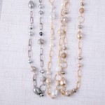 Wholesale long semi precious pearl beaded statement necklace extender