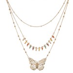 Wholesale layered beaded butterfly necklace Shortest layer L L overall extender