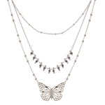 Layered beaded butterfly necklace.

- Shortest layer approximately 14" L
- Approximately 18" L overall 
- 3" extender