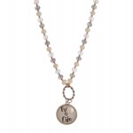 Wholesale iridescent beaded Tree Life dome charm pendant necklace pearl detail P