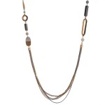 Wholesale long multi beaded geo linked layered bib statement necklace faux leath