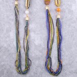 Wholesale long multi beaded geo linked layered bib statement necklace faux leath