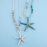 Wholesale long beaded starfish pendant necklace natural stone seashell details P