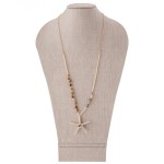 Wholesale long beaded starfish pendant necklace natural stone seashell details P