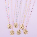 Wholesale gold ancient greek coin necklace enamel accents Pendant diameter L ext