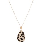 Wholesale long Genuine Leather Cheetah Print Teardrop Pendant Necklace Pendant L