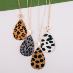 Wholesale long Genuine Leather Cheetah Print Teardrop Pendant Necklace Pendant L