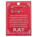 White Gold dipped Chinese Zodiac Cubic Zirconia "Rat" pendant necklace.

"The Rat is a symbol of fortune and luck,
 two things that your ambitious child has 
 in spades. He also possesses a sharp, 
 inquisitive mind and always on a quest to 
 learn more. When your Rat isn't absorbing 
 knowledge, he's demanding attention. Be 
 warned: Your Rat child loves to gossip."
"1960, 1972, 1984, 2008, 2020" 

- Pendant approximately 1cm 
- Approximately 16" in length 