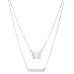 Wholesale double layered chain necklace butterfly pendant metal bar accent L ext