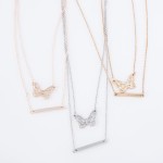 Wholesale double layered chain necklace butterfly pendant metal bar accent L ext