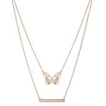 Wholesale double layered chain necklace butterfly pendant metal bar accent L ext