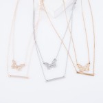 Wholesale double layered chain necklace butterfly pendant metal bar accent L ext