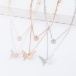 Wholesale short Double layered gold necklace butterfly pendants Shorter chain L