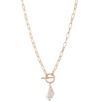 Wholesale baroque Pearl Toggle Bar Chain Link Necklace Gold Pearl L