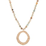 Wholesale semi Precious Stone Beaded Necklace Hammered Metal Flatted Circle Pend