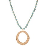 Wholesale semi Precious Stone Beaded Necklace Hammered Metal Flatted Circle Pend