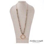 Wholesale semi Precious Stone Beaded Necklace Hammered Metal Flatted Circle Pend