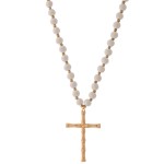 Wholesale wood Beaded Bamboo Cross Statement Necklace Pendant L overall Adjustab
