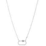 Wholesale rhinestone Carabiner Necklace Satin Silver Pendant L Adjustable Extend