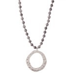 Wholesale semi Precious Stone Beaded Necklace Hammered Metal Flatted Circle Pend