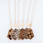 Wholesale long Necklace Metal Encased Cheetah Print Pendant Gold Pendant Long An