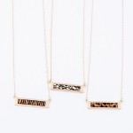 Wholesale metal Encased Wooden Leopard Print Bar Necklace Bar Pendant Long Adjus