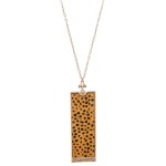Wholesale long Necklace Metal Encased Genuine Cheetah Print Rectangle Pendant Pe