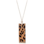 Wholesale long Necklace Metal Encased Genuine Leopard Print Rectangle Pendant Pe