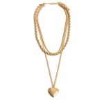 Wholesale rope Chain Link Layered Heart Pendant Necklace Worn Finish Pendant Adj