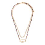 Wholesale beaded Chain Link Layered Carabiner Necklace Carabiner Pendant Adjusta