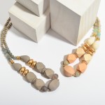 Wholesale geometric Wood Beaded Statement Necklace Semi Precious Accents Bead Up