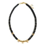 Rubber Heishi Beaded Necklace Featuring Pave Heart Accents.

- Approximately 12.5" in Length
- 3" Adjustable Extender