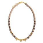 Rubber Heishi Beaded Necklace Featuring Pave Heart Accents.

- Approximately 12.5" in Length
- 3" Adjustable Extender