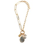 Wholesale chain Link Semi Precious Charm Statement Necklace Gold Pendant Adjusta