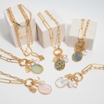 Wholesale chain Link Semi Precious Charm Statement Necklace Gold Pendant Adjusta