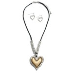 Wholesale two Heart Pendant Cord Necklace Bamboo Beaded Details Pendant Adjustab