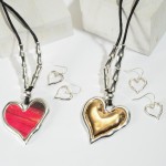 Wholesale two Heart Pendant Cord Necklace Bamboo Beaded Details Pendant Adjustab