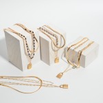 Wholesale herringbone Beaded Chain Link Layered Padlock Necklace Gold Pendant Ad