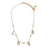 Short Gold Necklace Featuring CZ Letter Pendants That Spell "Love". 

- Approximately 16" Long 