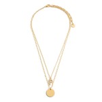 Layered Chain Link Necklace Featuring CZ Initial Pendant and Round Gold Pendant. 

- Approximately 18" Long 