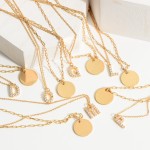 Wholesale layered Chain Link Necklace CZ Initial Pendant Round Gold Pendant Long